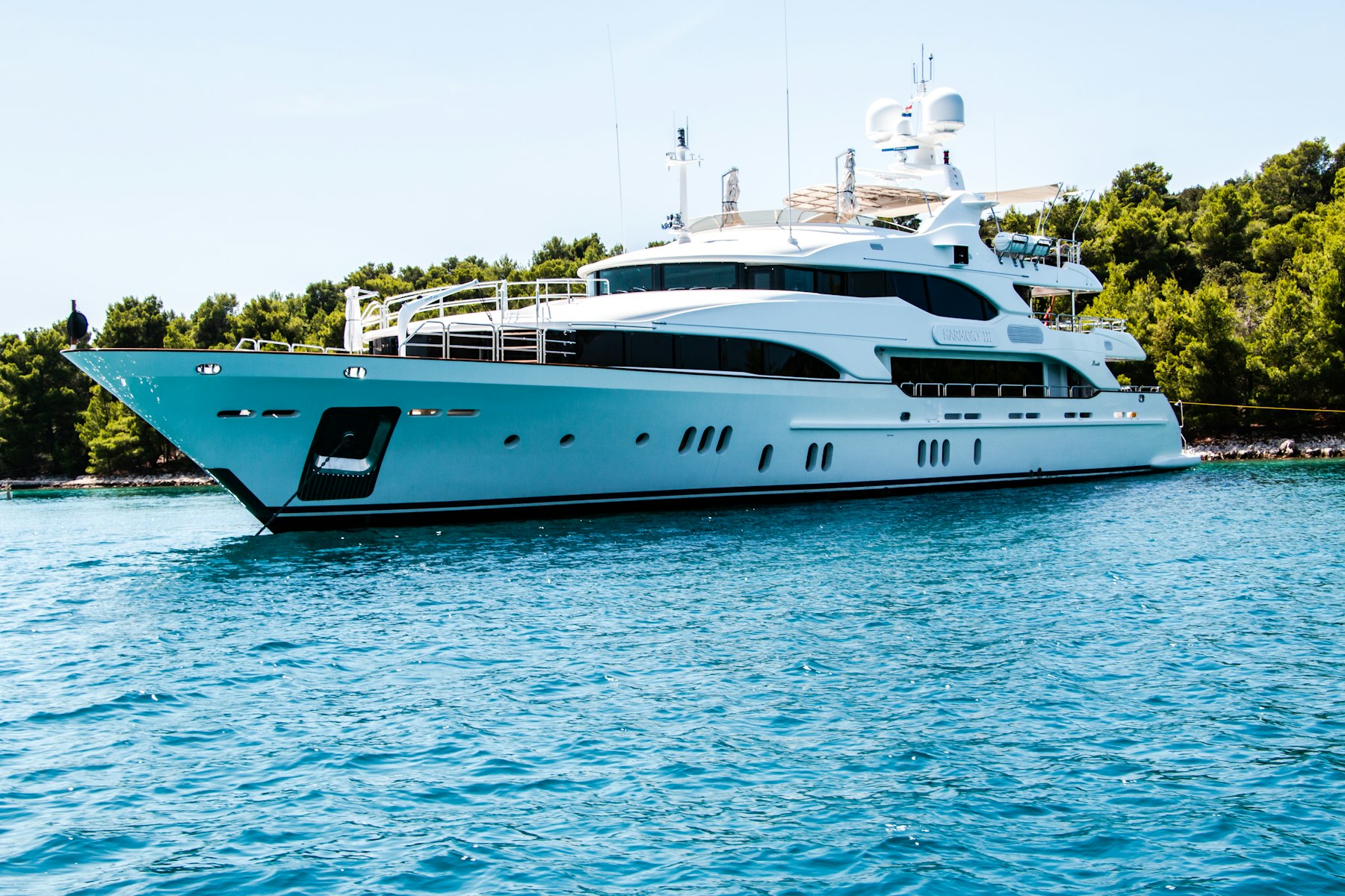 Charter yacht anchored in a cove