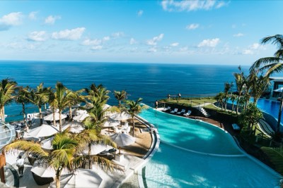Resort pool by the sea